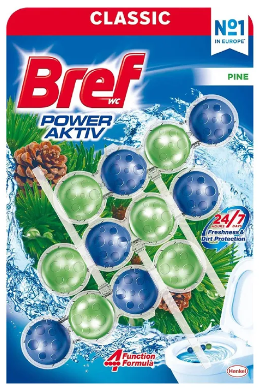 Bref WC blok Power Aktiv 3x50g Pine Bref Pine WC guličky - 3ks – Obrázok 1