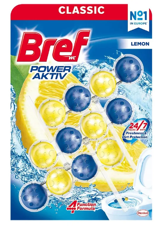 Bref WC blok Power Aktiv 3x50g Lemon Bref Lemon WC guličky - 3ks – Obrázok 1